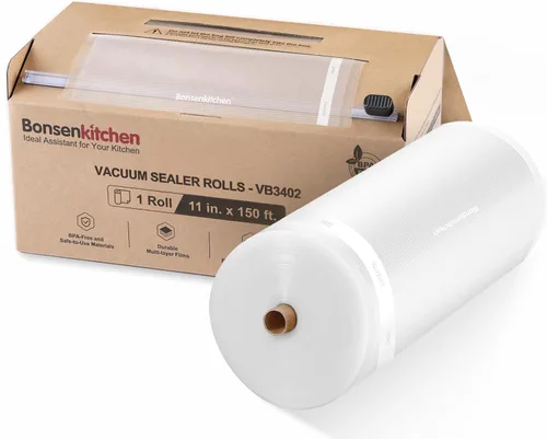 [2025 Nuevo] Bonsenkitchen Rollos de Bolsas Selladoras al Vacío de 11" x 150' con Cortador para Almacenamiento de Alimentos, Grado Comercial, Sin