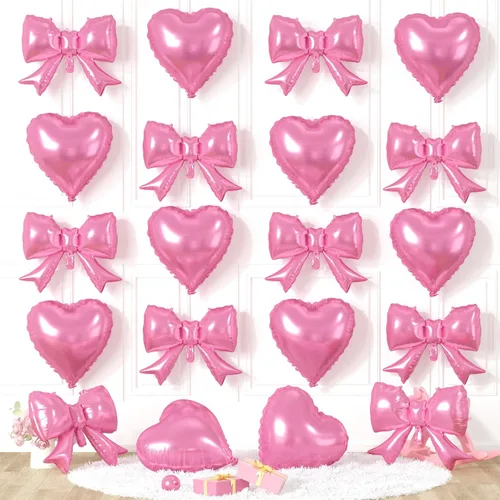 Miniatura 27 de 20 globos de lazo rosa, globos de corazón rosa bebé, globo en forma de corazón de 18 pulgadas, globo de lazo de 21 pulgadas para propuesta