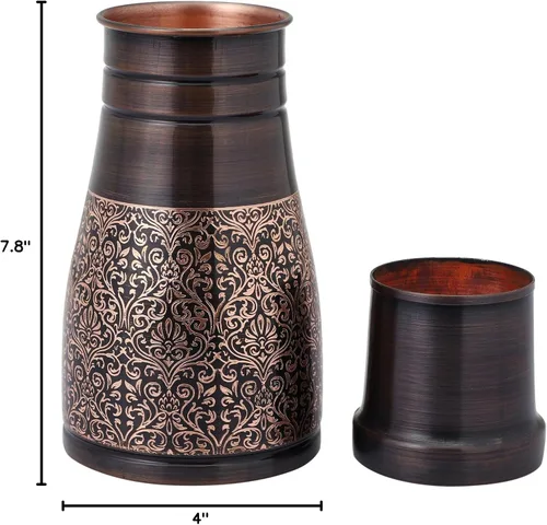 Miniatura 10 de Jarra de noche de cobre puro para beneficios de salud ayurveda, capacidad - 1 litro (33.81 onzas líquidas de EE. UU.) (patrón floral)