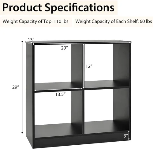 Miniatura 3 de Giantex Estantería de 4 cubos color negro – Estantería abierta independiente de 2 niveles con dispositivo antivuelco, organizador de almacenamiento