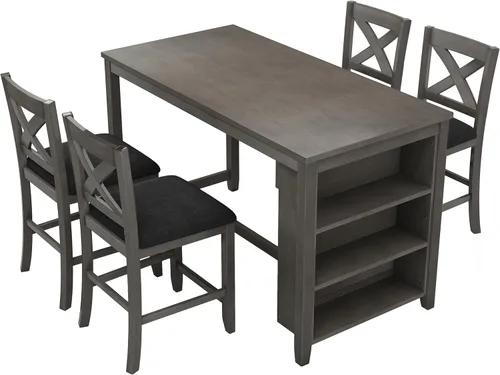 Miniatura 6 de Merax Juego de mesa de comedor de 5 piezas con almacenamiento, juego de mesa de comedor de granja para 4, juego de mesa de cocina con 4 sillas
