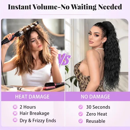 Miniatura 7 de Extensión de cola de caballo con cordón, extensión de cola de caballo larga y rizada para mujeres negras, extensiones de cabello negro de 26