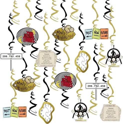 Divertido tema de viaje en el tiempo, decoración de fiesta de cumpleaños, máquina del tiempo, peligros mareados, túnel del tiempo, serpentinas de