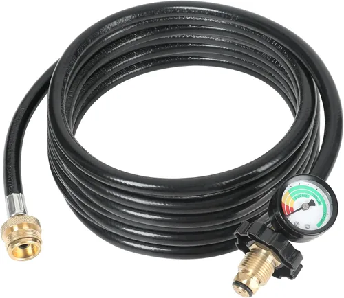 ATKKE Manguera Adaptadora de Propano de 12 Pies de 1lb a 20lb con Medidor, Adaptador Convertidor de Parrilla de Tanque de Propano para Estufa de