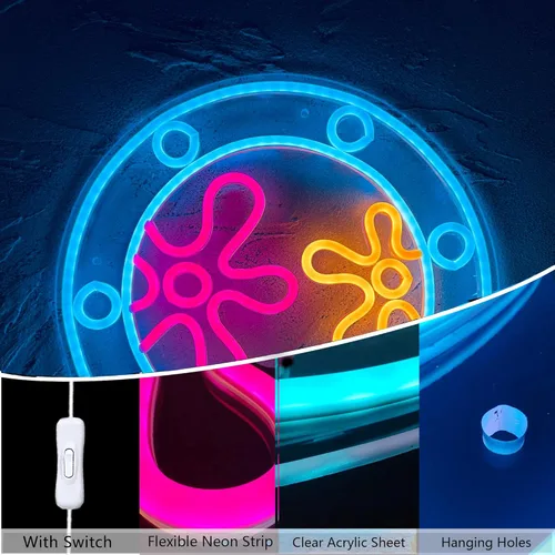 Miniatura 2 de manimo Ocean World Luces de Neón de Ojo de Buey, Letreros de Neón LED de Ojo de Buey Bajo el Mar para Decoración de Pared, Luz Nocturna USB
