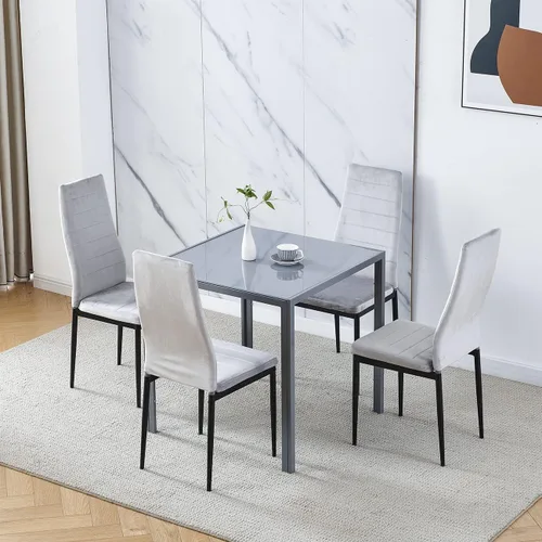 Miniatura 10 de Juego de 4 mesas de comedor y sillas de comedor de cristal negro de 5 piezas, moderna mesa cuadrada de cocina pequeña y 4 sillas de comedor que