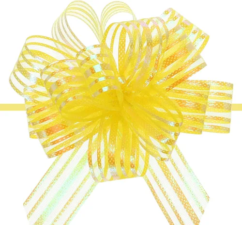 Miniatura 10 de MECCANIXITY 5 lazos metálicos de organza de 4 pulgadas para envolver regalos, color rosa claro para cestas de boda, regalos de Navidad, día de San