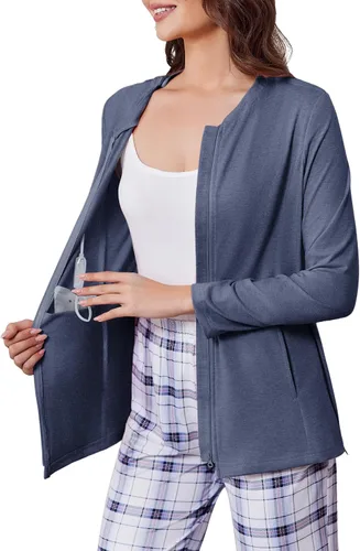 Miniatura 14 de Deyeek Camisas de mastectomía con bolsillos de drenaje, para después de la cirugía de hombro, tops para mujer de quimioterapia de manga larga