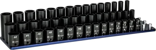 Miniatura 10 de Capri Tools Juego de llaves de vaso métricas de impacto superficial y profundo de 3/8 pulgadas con riel de enchufe de aluminio billet (30 piezas)