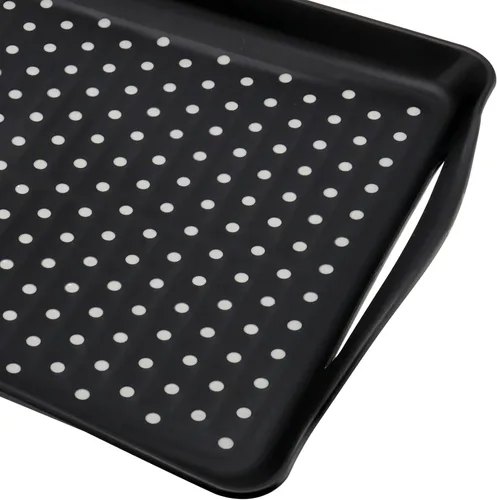 Miniatura 3 de Paquete de 4 bandejas antideslizantes para servir alimentos con asas, bandeja rectangular de plástico de 16.5 x 11.4 x 1.57 pulgadas, bandeja negra