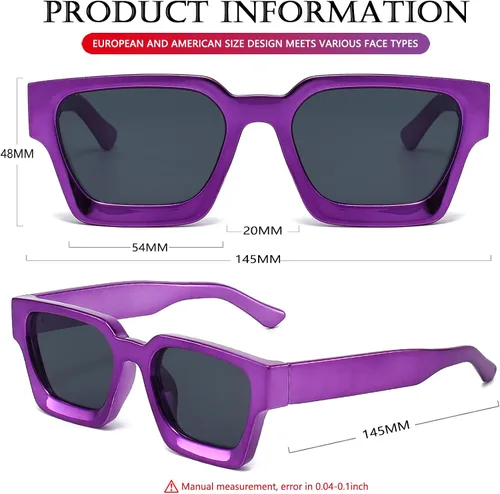 Miniatura 119 de AIEYEZO Gafas de sol cuadradas para mujeres y hombres, gafas de sol cuadradas con montura gruesa, estilo de diseñador simple
