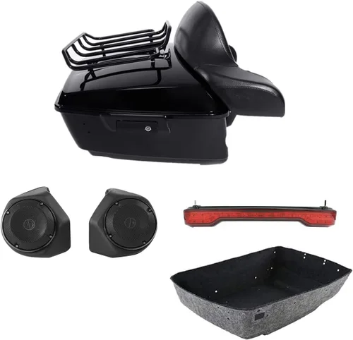 Miniatura 31 de TCMT King - Caja para maletero de motocicleta, almohadilla para respaldo, portaequipajes, altavoces, luces laterales, luz trasera para Harley