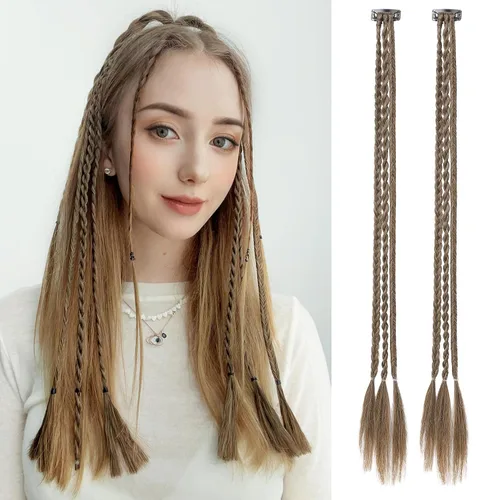 Miniatura 12 de REECHO Extensiones de cabello trenzado con clip, 6 trenzas de bebé, 3 trenzas en un clip, extensiones sintéticas suaves naturales de 22 pulgadas