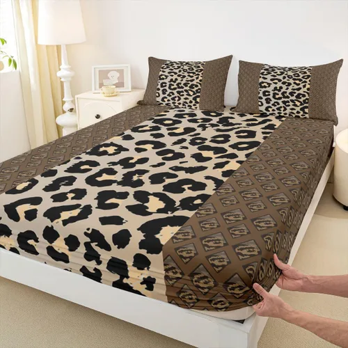 Erosebridal Sábanas de cama de guepardo, sábana bajera con estampado de leopardo, tamaño individual, sábanas de rayas marrones, funda de cama de