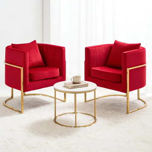 Miniatura 12 de Moderno sillón de terciopelo con almohada lumbar, silla tapizada de mediados de siglo para sala de estar, dormitorio, sofá individual, silla