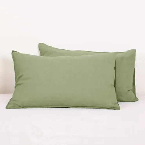 Miniatura 21 de Simple&Opulence Juego de 2 fundas de almohada de lino 100% lino francés lavado, tamaño Queen - Fundas de almohada de color sólido bordado, suave