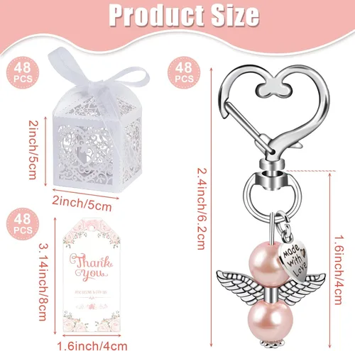 Miniatura 2 de OurWarm 48 regalos de baby shower, incluyendo bonitos llaveros de ángel, cajas de regalo y tarjetas de agradecimiento para regalos de bautismo