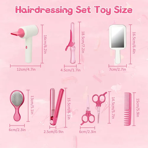 Miniatura 3 de RedCrab Juguetes de peluquería para niñas, 45 piezas de peluquería con secador de pelo, peine, joyas brillantes para el cabello, juego de peinado