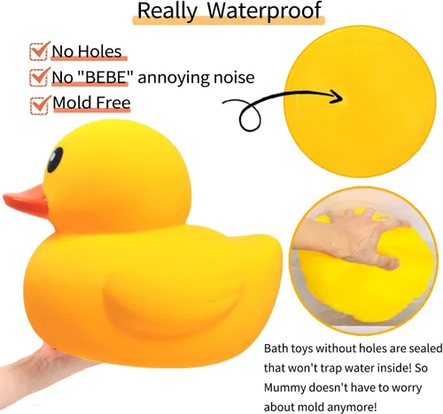 Miniatura 3 de 10.3 pulgadas Sin Agujero Gigante/Grande Impermeable Sin Ruido 'Bebe' Pato de Goma Divertido Amarillo/Ducikes Juguete de Baño/Piscina/Agua Sin