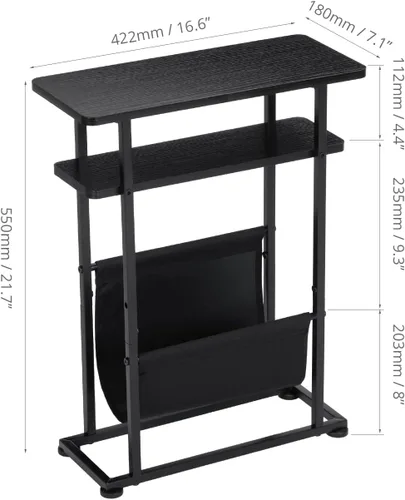 Miniatura 3 de Mesa auxiliar estrecha y pequeña para espacios pequeños, mesa auxiliar delgada con revistero, mesa auxiliar estrecha para sala de estar, sofá