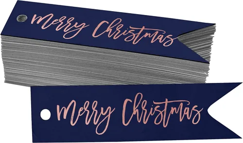 Miniatura 30 de Etiquetas de papel colgantes con texto en inglés "Merry Christmas", 50 unidades Blanco