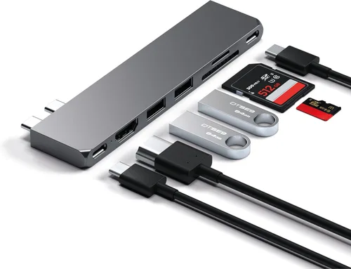 Miniatura 7 de Satechi Adaptador multipuerto USB C Hub 7 en 1 Pro Slim, USB C Dongle, carga de 100 W, HDMI 4K, USB 4, USB 3.2 Gen 2, lector de tarjetas SD/Micro
