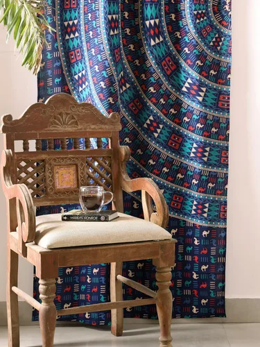 Miniatura 4 de Popular Handicrafts Cortinas hippie azul con mandala de camello de 100 pulgadas de largo para sala de estar o dormitorio, juego de 2 paneles