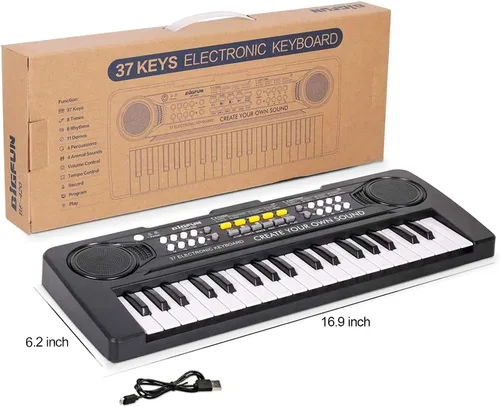 Miniatura 4 de Teclado de piano para niños, 37 teclas, instrumento de juguete musical para niños, teclado electrónico para niños y niñas de 3 a 7 años (negro)