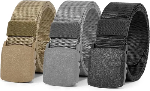 Miniatura 13 de WERFORU Cinturón de nailon para hombre, cinturón táctico militar, correa de lona para exteriores con hebilla de plástico D-negro+café