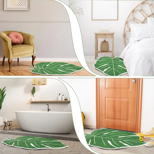 Miniatura 6 de Coume Paquete de 2 tapetes de puerta de hoja verde, 23.6 x 35.4 pulgadas, tapetes grandes de hoja de Monstera para puerta delantera, cocina, baño