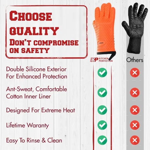 Miniatura 8 de KITCHEN PERFECTION Guantes de silicona para horno y plancha -Guantes de barbacoa y parrilla resistentes al calor extremo - Maneja comida caliente