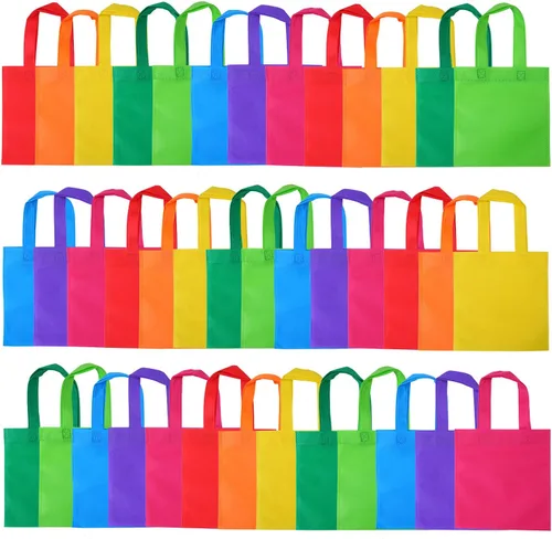 Elcoho 40 bolsas de regalo de fiesta no tejidas de 8 x 8 pulgadas, bolsa de regalo reutilizable con asas, bolsa de regalo para fiesta de cumpleaños