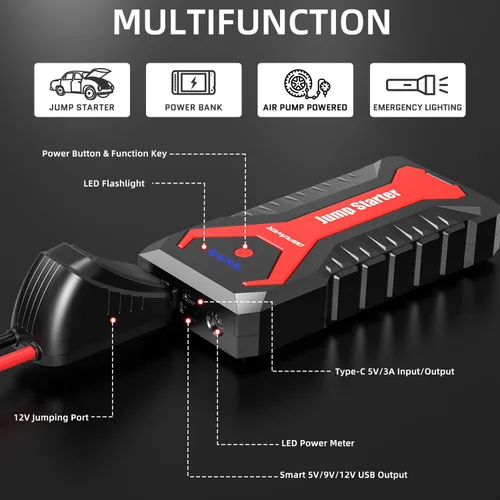 Miniatura 6 de DBPOWER Arrancador portátil para coche de 5000A/80.66Wh, para motores de hasta 8.0 L gasolina y 6.5 L diesel, arrancador de batería de iones