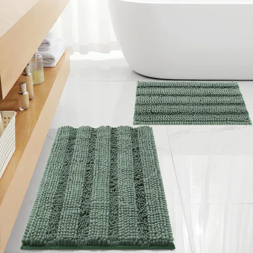 Miniatura 10 de FLOLEOPA Juego de 2 tapetes de baño de felpilla gruesa y peluda, antideslizantes, parte inferior de goma termofusible para baño, alfombras de baño