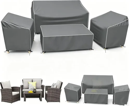 Miniatura 14 de STARTWO Funda impermeable para muebles de patio al aire libre, juego de 4 piezas para sillas, sofá biplaza y mesa de centro, resistente 420D, negro