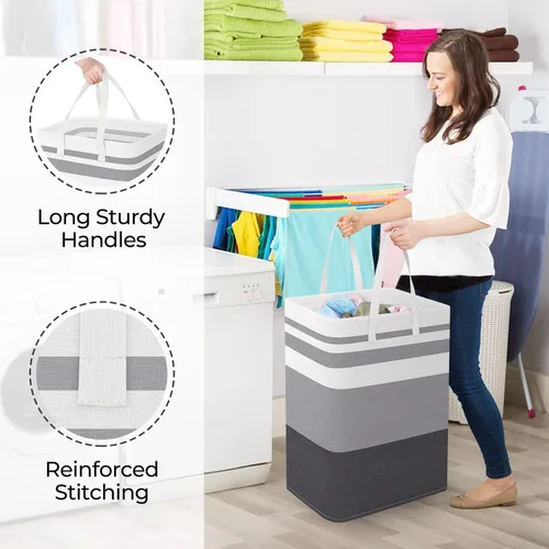 Miniatura 4 de StorageRight - Canasta de lavandería grande plegable con asas de fácil transporte, cestas de ropa independientes para lavandería, habitación, Gris