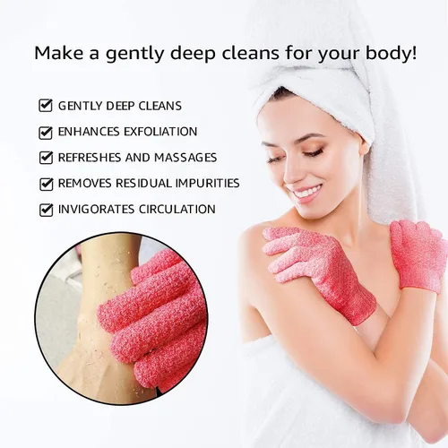 Miniatura 5 de Evridwear Guantes exfoliantes para baño pesados y moderados, color rosa, 2 pares