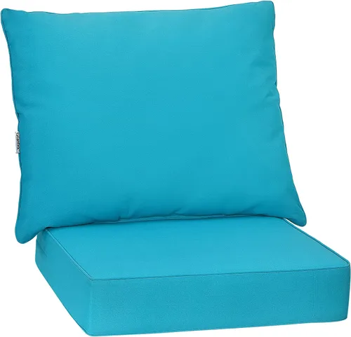 Giantex Juego de cojines de patio con almohada, cojín de asiento profundo y respaldo, almohadillas para sillas de exterior con lazos, reemplazo de
