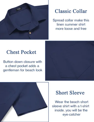 Miniatura 5 de COOFANDY Conjunto de 2 piezas de lino para hombre, conjunto de camisa y pantalón con botones para la playa