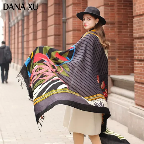 Miniatura 281 de DANA XU Manta de pashmina extragrande 100% de lana merina, bufanda de viaje, bufanda de cachemira para mujer, otoño e invierno, chal de gran