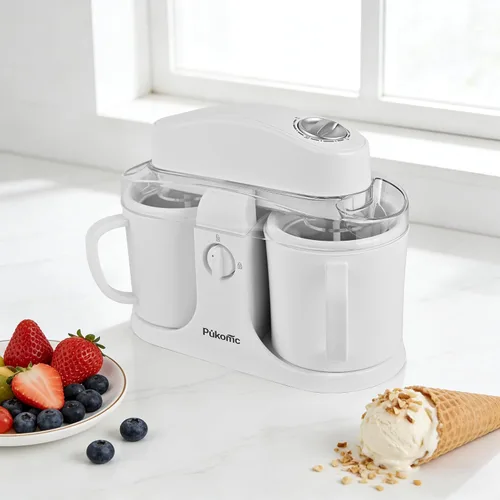 Miniatura 7 de Pukomc Máquina para hacer helados para uso doméstico, con dos cuencos de helado, operación simple y fácil de limpiar, color blanco