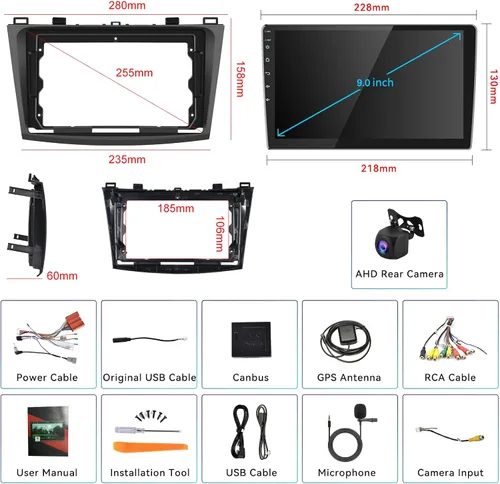 Miniatura 8 de Radio estéreo de coche para Mazda 3 2009 2010 2011 2012 2013, Android 15 2G+64G Carplay inalámbrico Android Auto, 9 pulgadas pantalla táctil coche