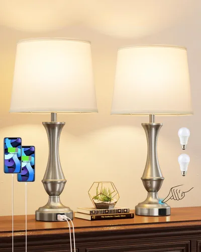 Miniatura 17 de Seealle - Juego de 2 lámparas táctiles mejoradas para mesitas de noche - Lámparas de mesita con USB C+A, regulables de 3 vías para dormitorio, sala