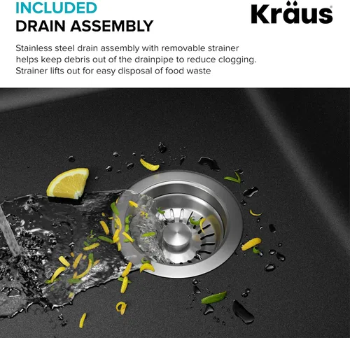 Miniatura 11 de Kraus Forteza - Fregadero de cocina de doble seno 50/50 de granito de instalación empotrada/sobre encimera, 33 pulgadas, color negro (KGD-52BLACK)