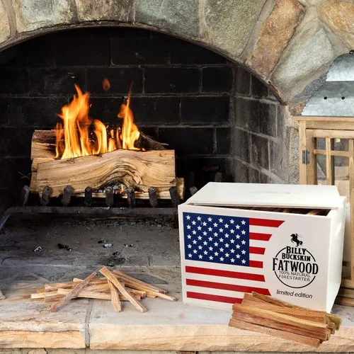 Miniatura 3 de Juego de caja de regalo de madera de grasa de 10 libras, palos de inicio de fuego en una caja de almacenamiento de la bandera de Estados Unidos