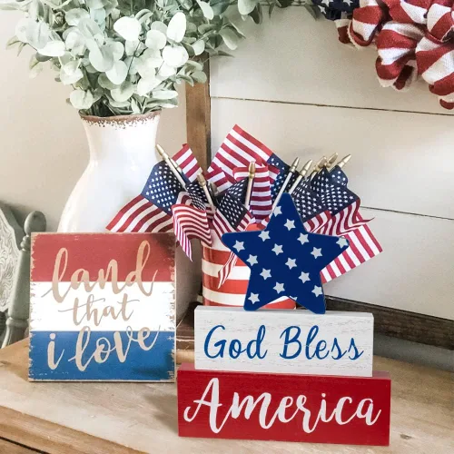 Miniatura 6 de MEETYAMOR Decoraciones del 4 de julio, Día de los Caídos de Dios bendiga América con estrella, decoración patriótica del Día de la Independencia