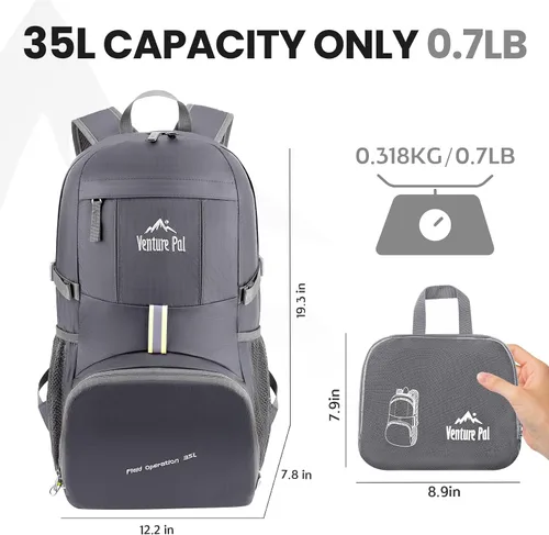 Miniatura 38 de Venture Pal 35L Ultraligero Ligero Plegable Plegable Viaje Camping Senderismo Deportes al aire libre Mochila Daypack