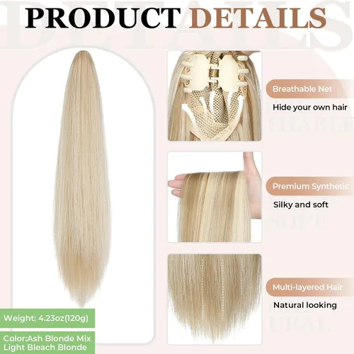 Miniatura 3 de Extensión de cola de caballo de 18 pulgadas, 20 pulgadas, larga, rizada, ondulada, recta, con clip, de aspecto natural, extensión de cabello
