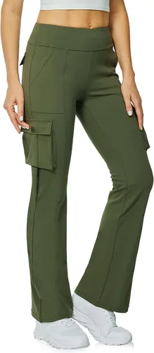 Miniatura 3 de Leggings acampanados de yoga para mujer, cintura alta, pantalones casuales de yoga, leggings de entrenamiento, con 6 bolsillos, pantalones de yoga
