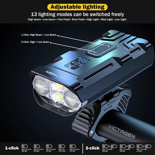 Miniatura 2 de Victagen Luces de bicicleta de 9000 lúmenes, faros de bicicleta de luces altas y bajas, luces de bicicleta súper brillantes, luces de bicicleta MTB